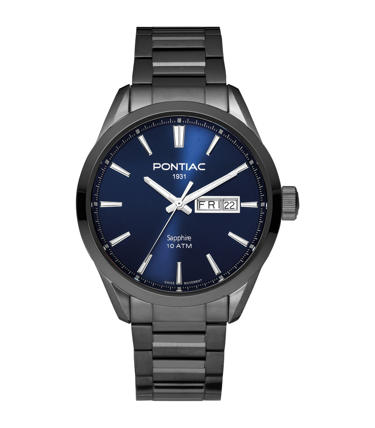 Pontiac - Victor - Homme - Gunmetal Armband - Blauwe Wijzerplaat - Gunmetal Kast