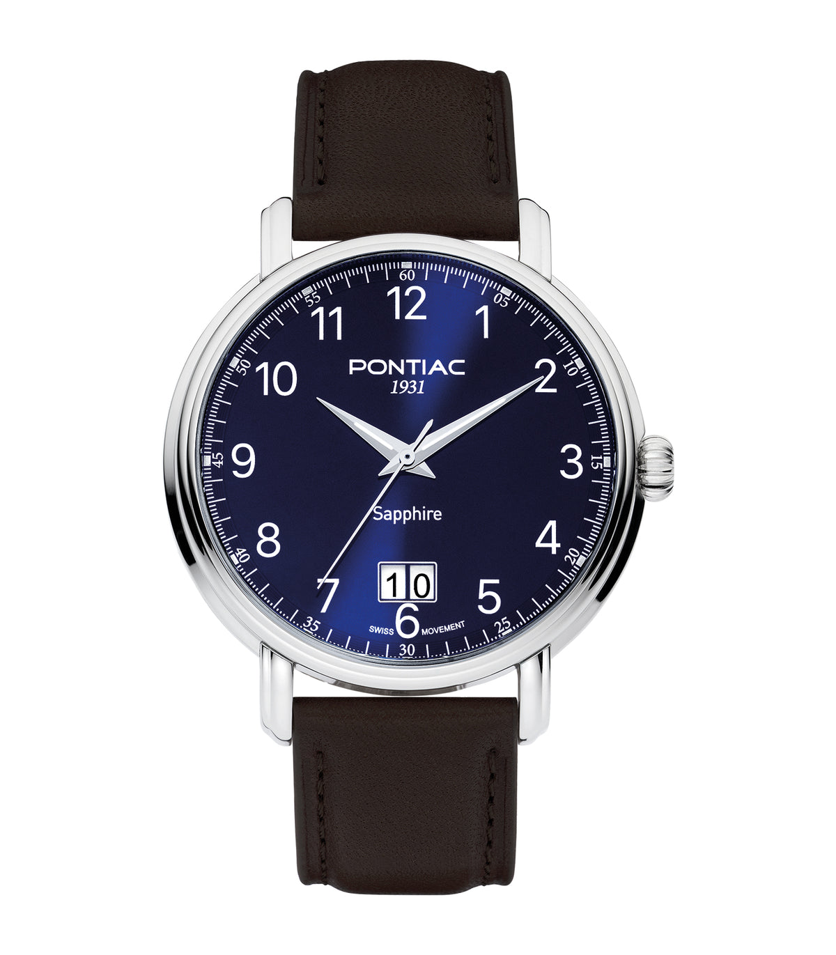 Pontiac - Eric - Homme - Bruine Armband - Blauwe Wijzerplaat - Zilveren Kast