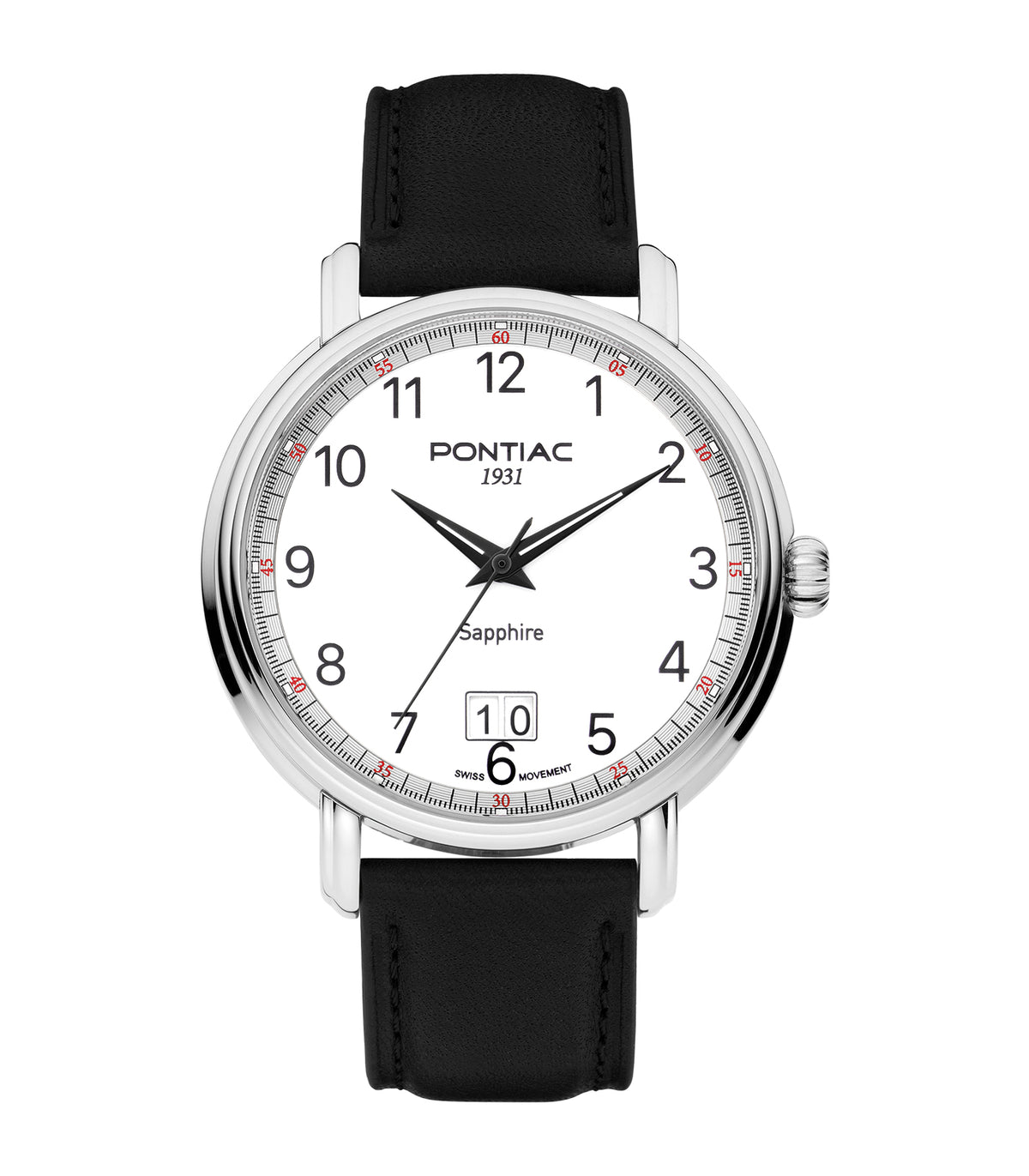 Pontiac - Eric - Homme - Zwarte Band - Witte Wijzerplaat - Zilveren Kast