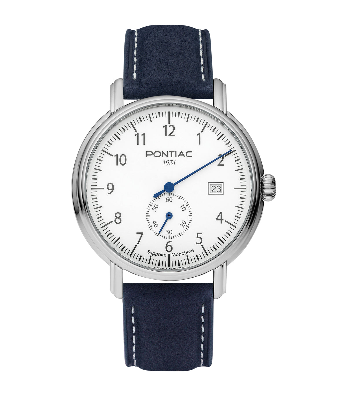 Pontiac - Monotime - Homme - Blauwe Armband - Witte Wijzerplaat - Zilveren Kast