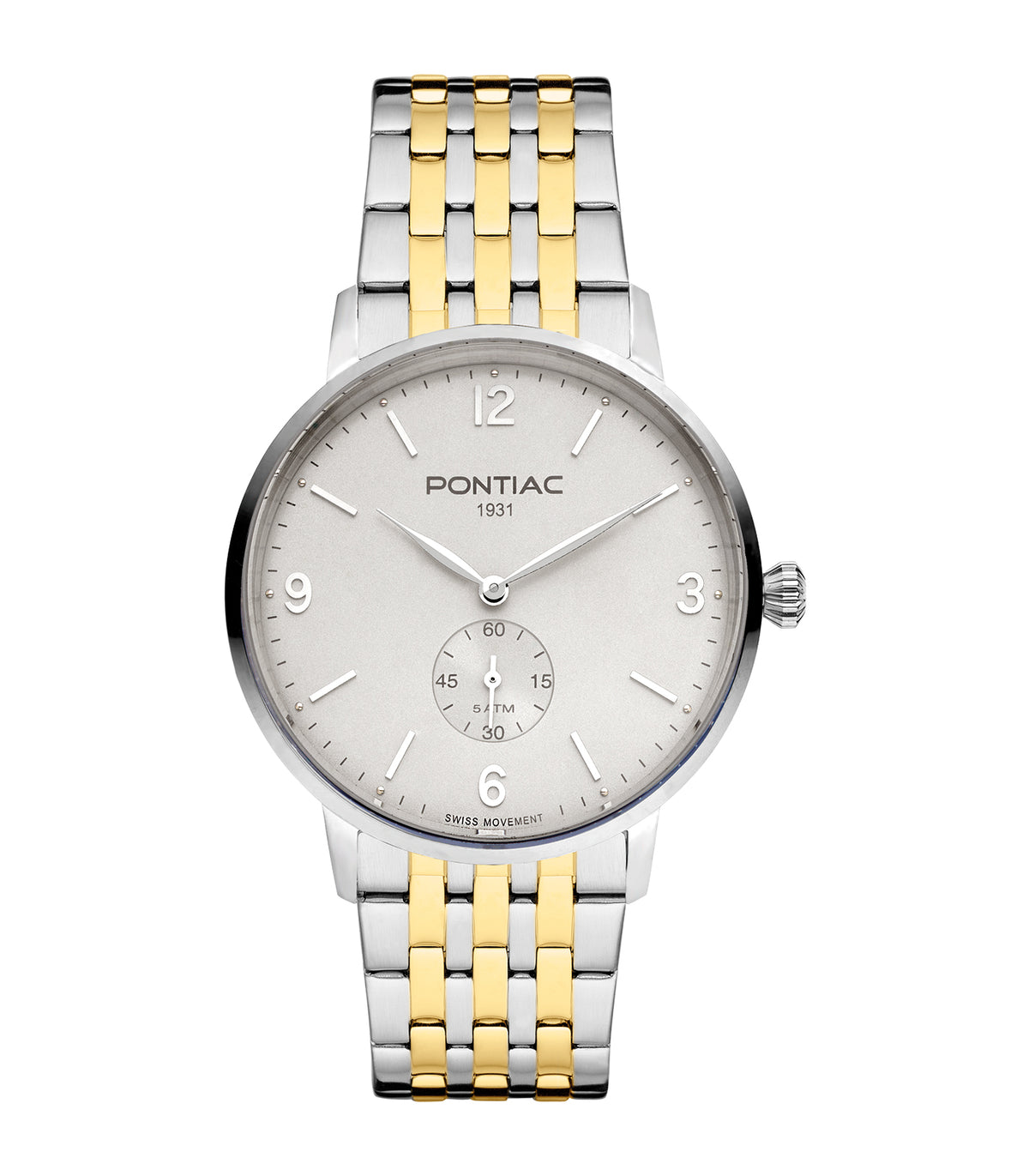 Pontiac - Arthur - Homme - Zilver/Gouden Armband - Grijze Wijzerplaat - Zilveren Kast