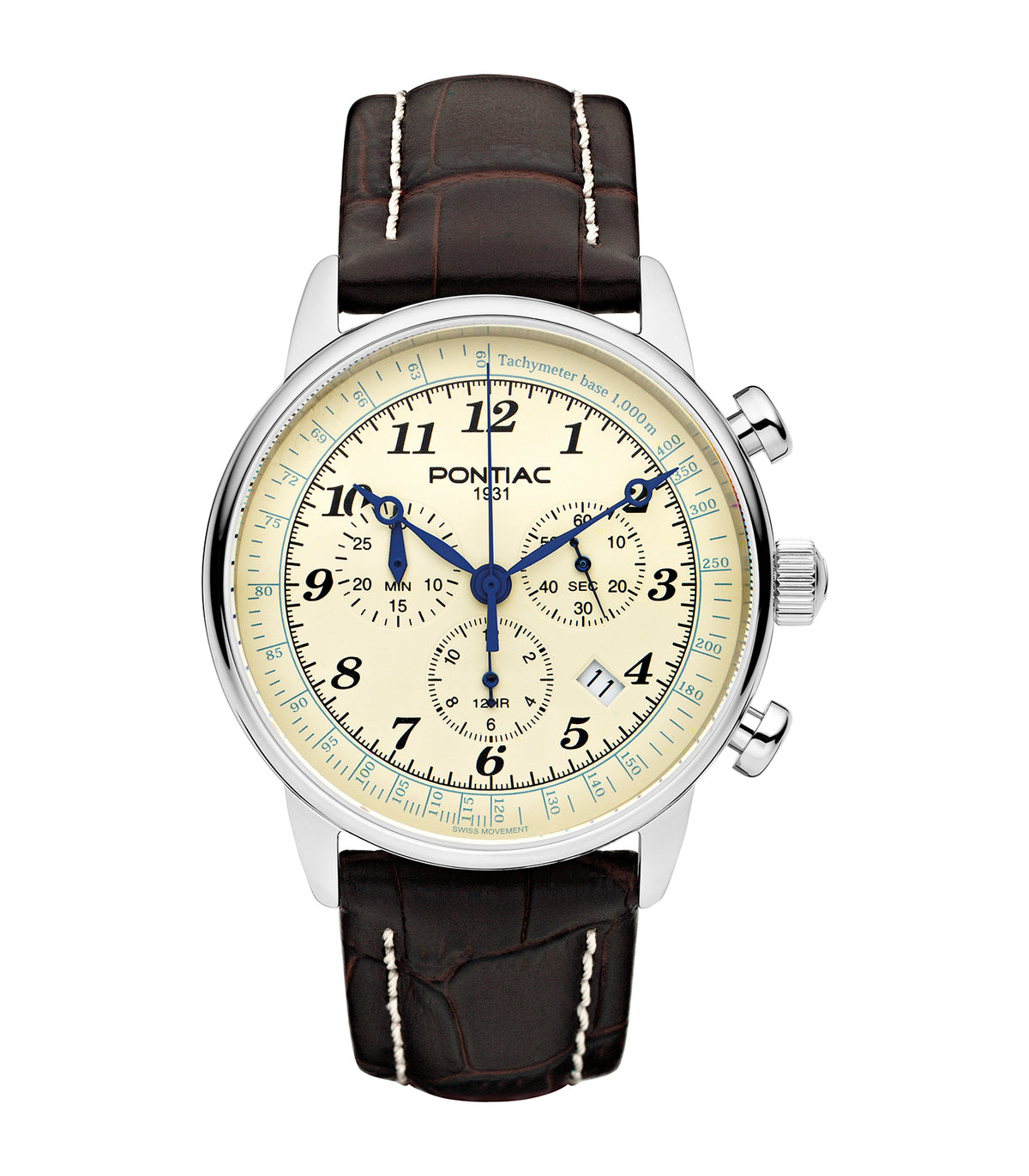 Pontiac - Phoenix - Homme - Bruine Band - Beige Wijzerplaat - Verzilverde Kast