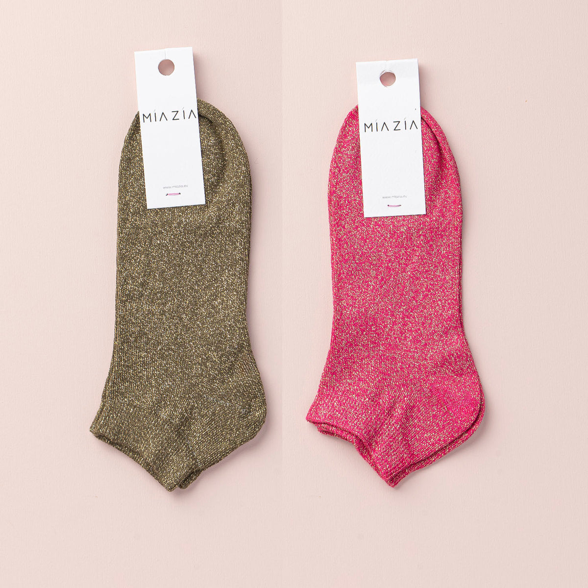 Mia Zia - Pack de 2 paires de chaussettes Sneakers glitter Fushia &amp; Kaki