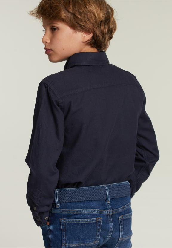 Custom Fit Cotton Shirt Navy - Blauw