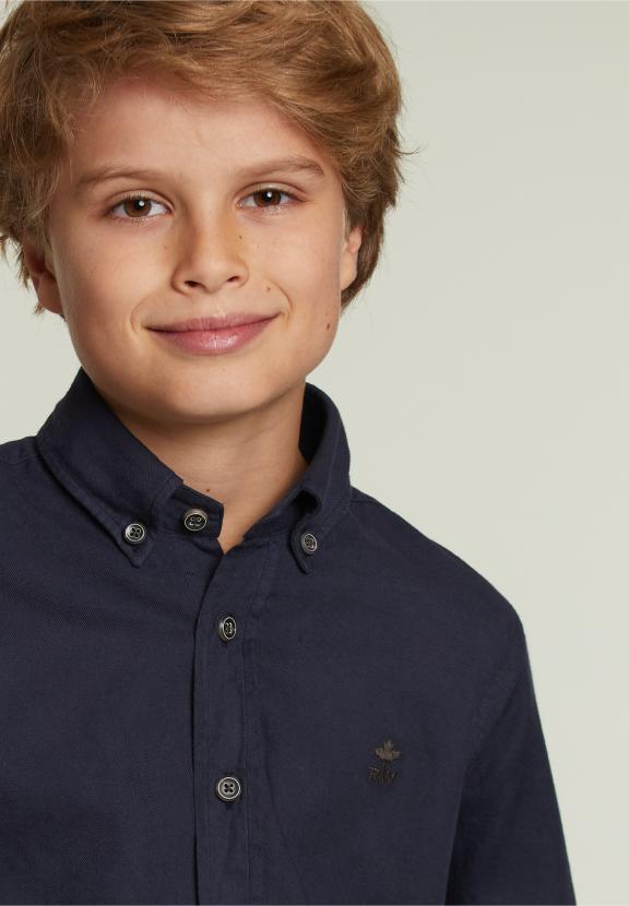 Custom Fit Cotton Shirt Navy - Bleu