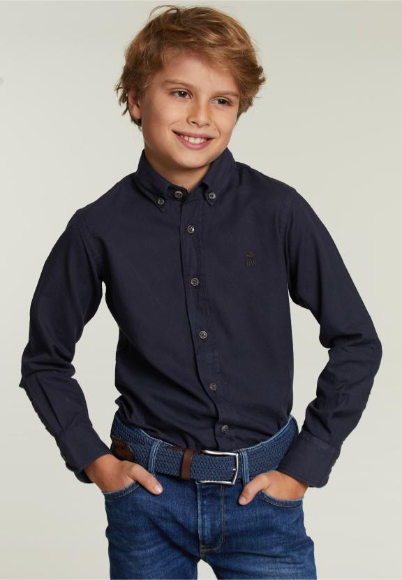 Custom Fit Cotton Shirt Navy - Blauw