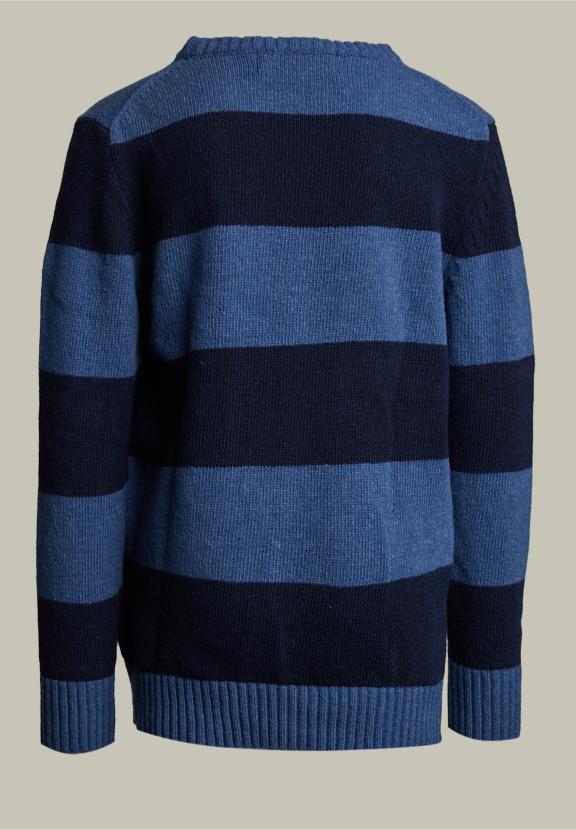 Custom Fit Woolen Striped Sweater Denim Mix - Blauw