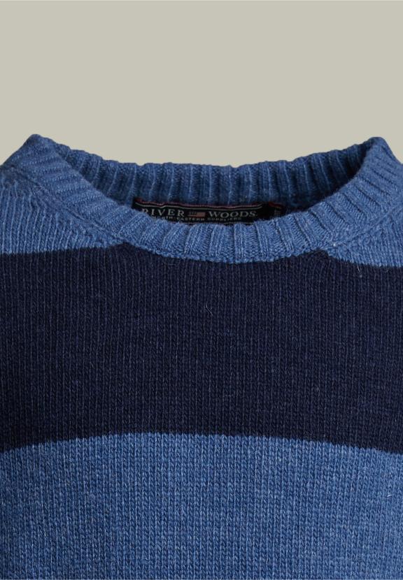 Custom Fit Woolen Striped Sweater Denim Mix - Blauw