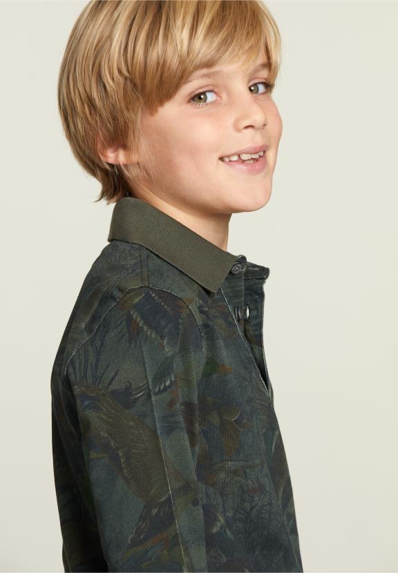 Floral Polo Long Sleeves Khaki - Groen