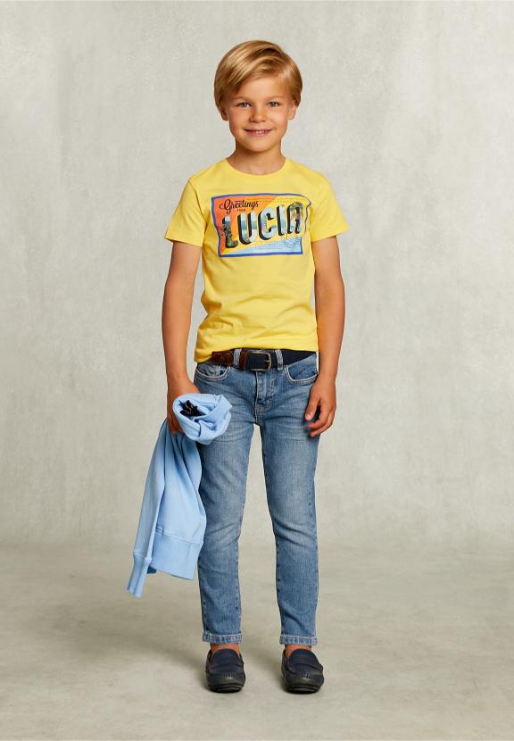 Normal Fit Basic T-Shirt In Butterfly - Geel