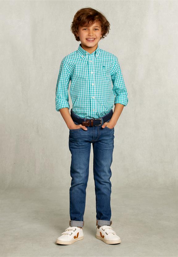 Custom Fit Checked Shirt Green.White - Vert