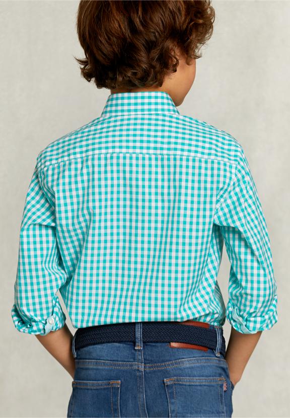 Custom Fit Checked Shirt Green.White - Vert