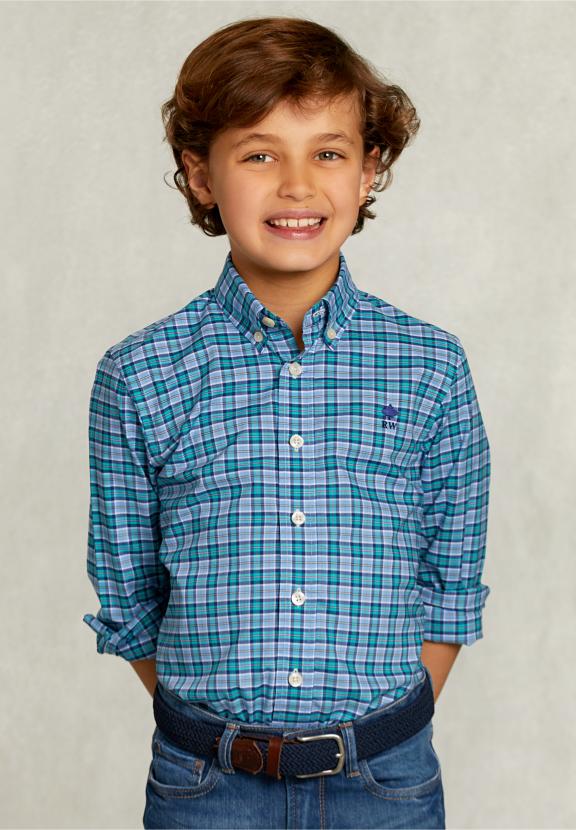 Custom Fit Checked Shirt Blue/Green - Groen