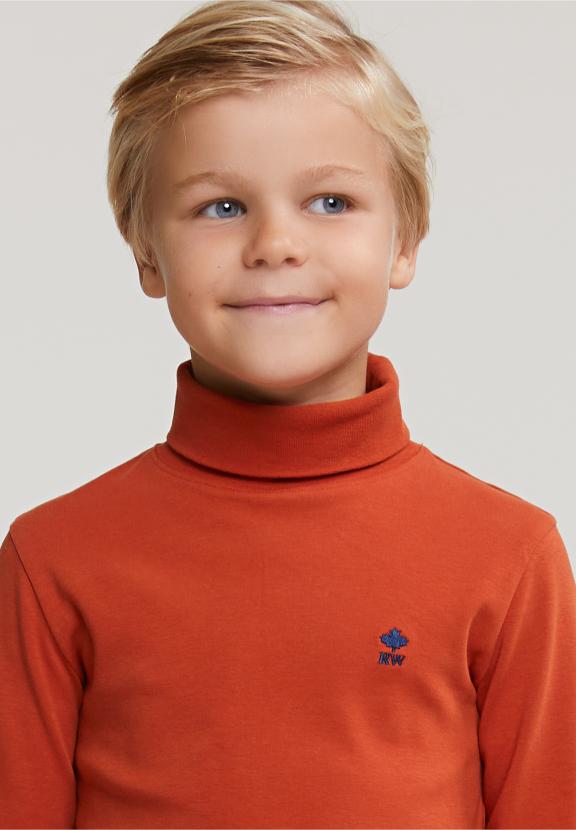 Cotton Roll Neck T-Shirt Long Sleeves Sunset - Orange