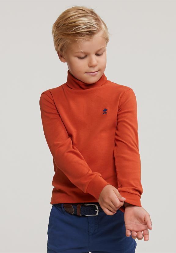 Cotton Roll Neck T-Shirt Long Sleeves Sunset - Oranje