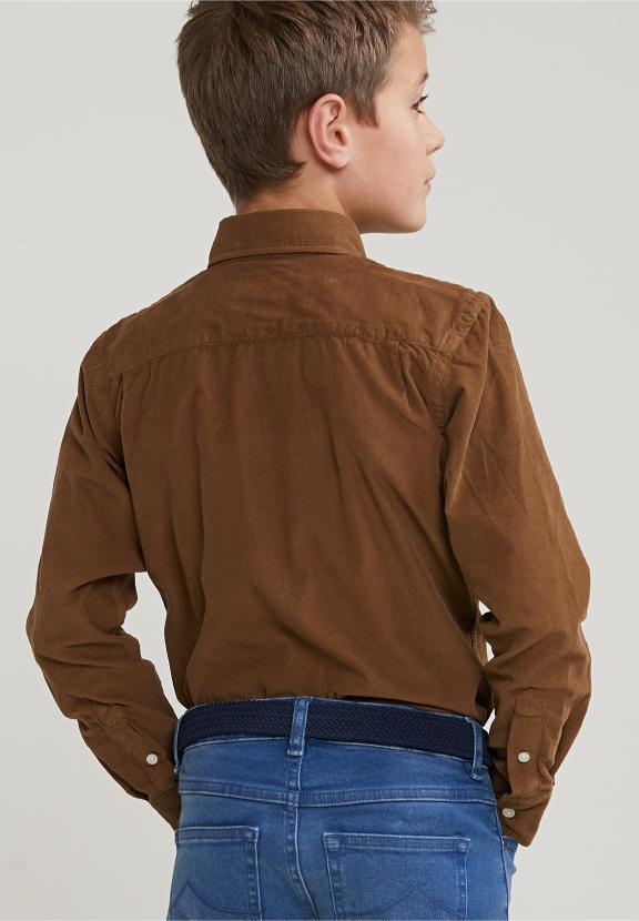 Custom Fit Corduroy Shirt Caribou - Marron