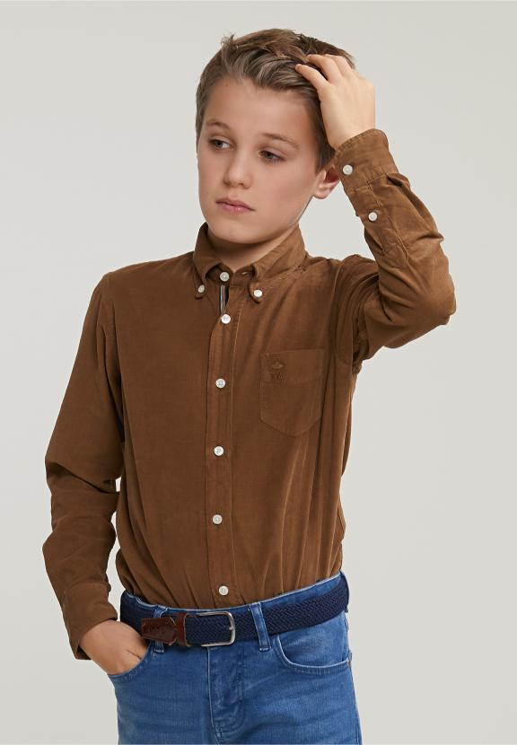 Custom Fit Corduroy Shirt Caribou - Marron