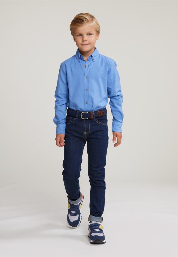 Custom Fit Cotton Shirt Creek Blue - Blauw