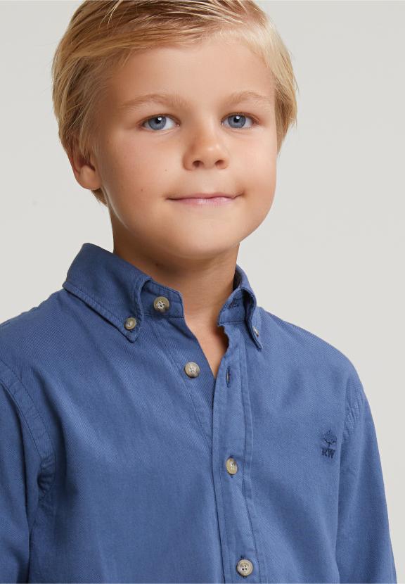 Custom Fit Cotton Shirt Engine Blue - Bleu