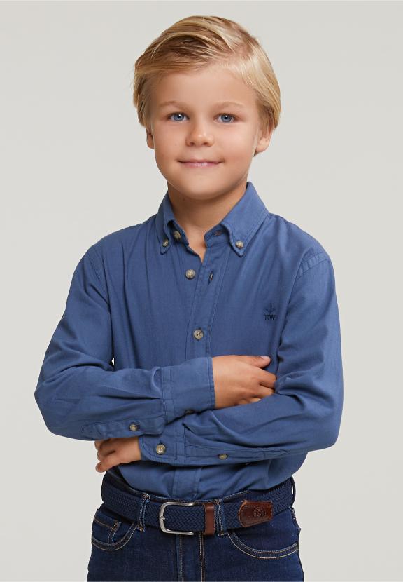 Custom Fit Cotton Shirt Engine Blue - Bleu