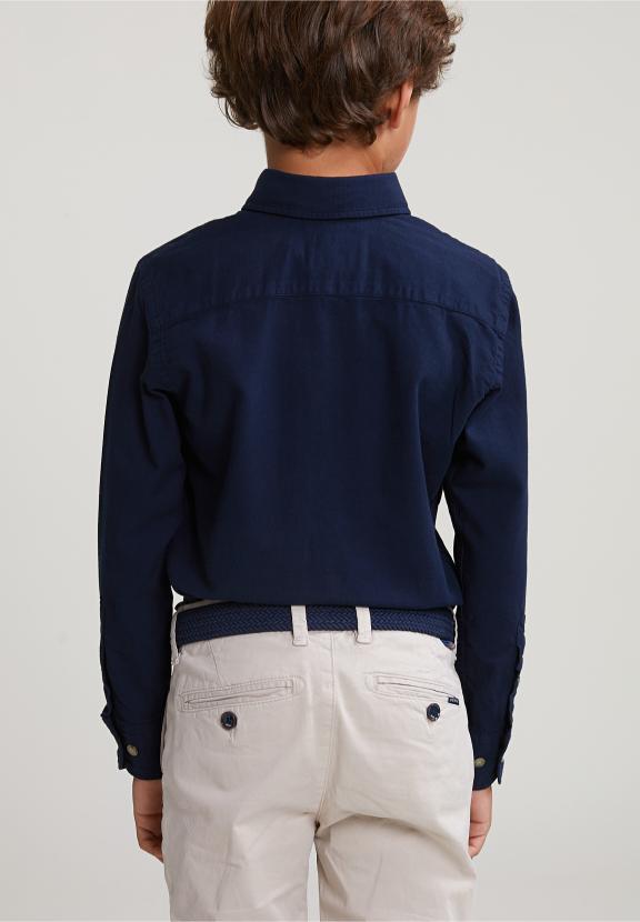 Custom Fit Cotton Shirt Navy - Blauw