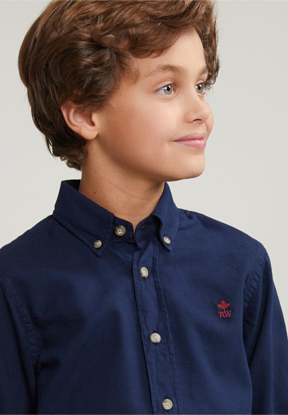 Custom Fit Cotton Shirt Navy - Blauw