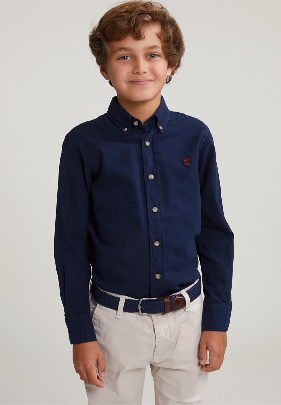 Custom Fit Cotton Shirt Navy - Blauw