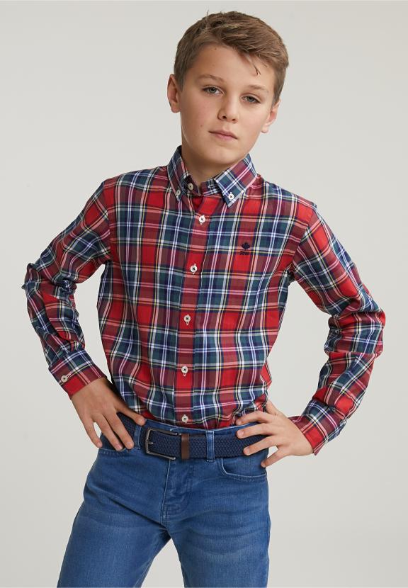 Slim Fit Checked Shirt Green/Red - Multi