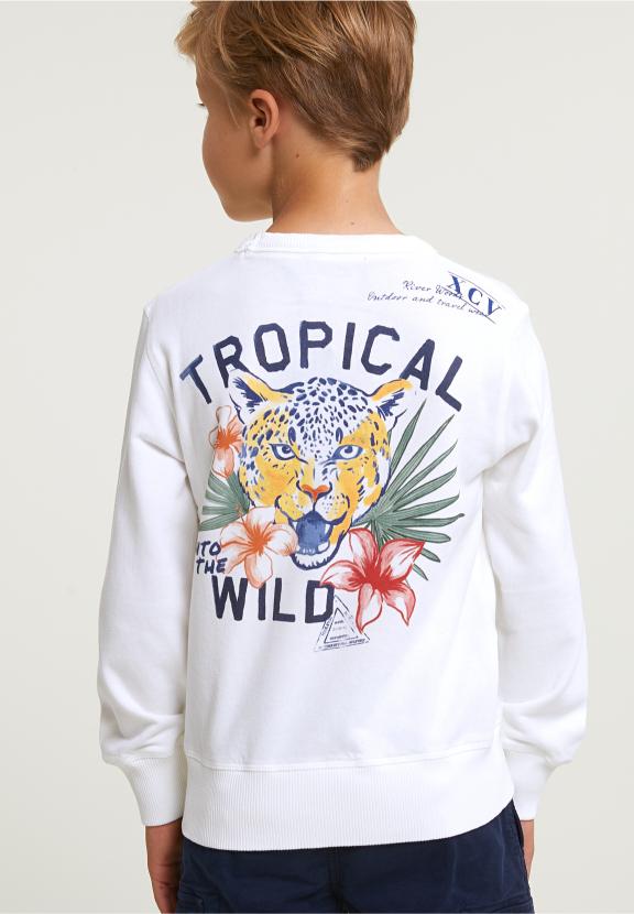 Fancy Crew Neck Sweater Chest Pocket Off White - Blanc