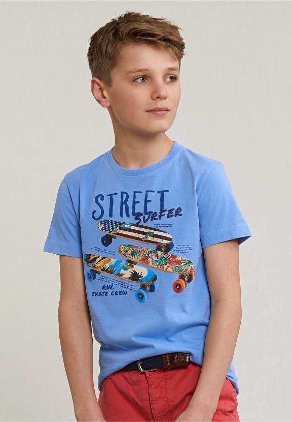 Normal Fit Basic T-Shirt Short Sleeves Sky - Blauw