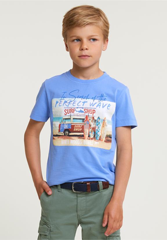 Normal Fit Basic T-Shirt Short Sleeves Carribean Blue - Blauw