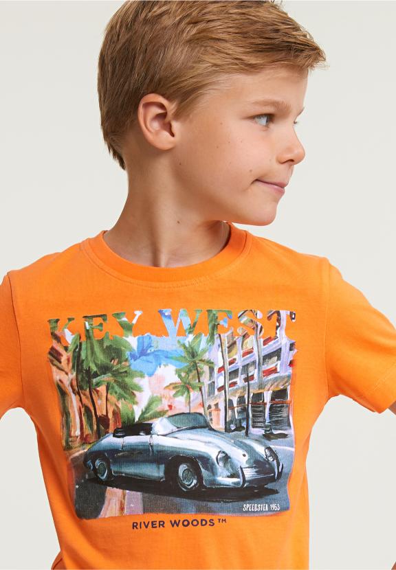 Normal Fit Basic T-Shirt Short Sleeves Electric Orange - Orange