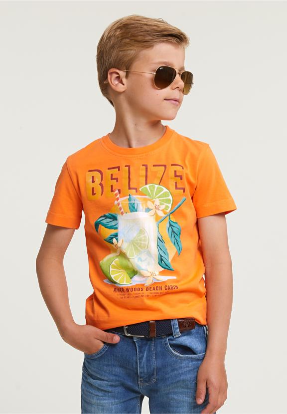 Normal Fit Basic T-Shirt Short Sleeves Electric Orange - Orange
