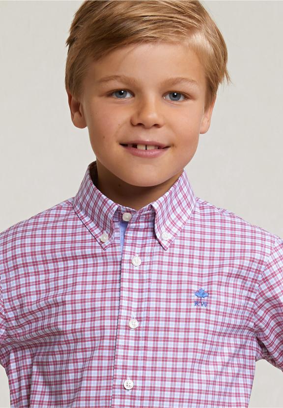 Custom Fit Checked Shirt Red/White - Rouge