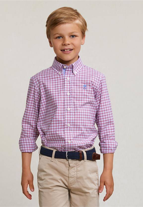 Custom Fit Checked Shirt Red/White - Rouge