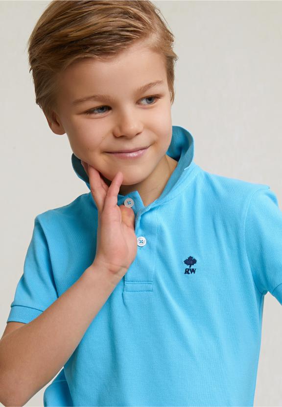 Custom Fit Cotton Basic Stretch Polo Acqua - Bleu