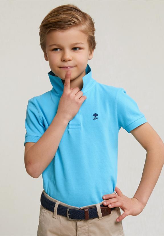 Custom Fit Cotton Basic Stretch Polo Acqua - Bleu