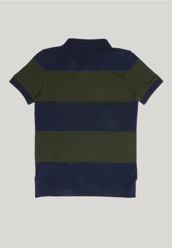 Custom Fit Striped Stretch Polo Night Blue Mix/Forest - Blauw