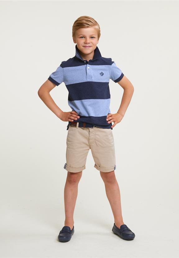 Custom Fit Striped Stretch Polo Night Blue Mix/Seashore Mix - Blauw
