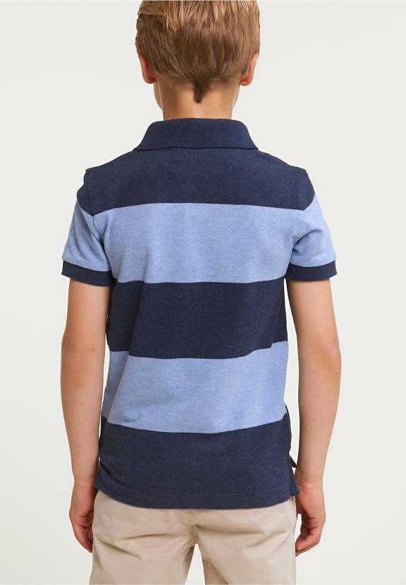 Custom Fit Striped Stretch Polo Night Blue Mix/Seashore Mix - Blauw