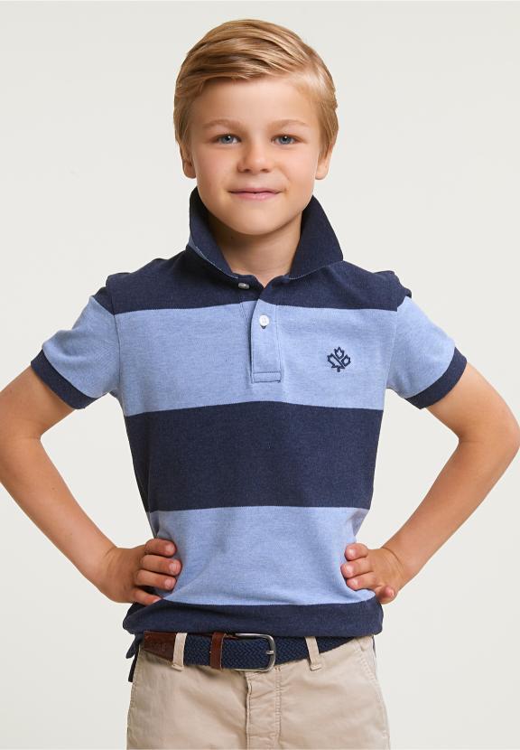 Custom Fit Striped Stretch Polo Night Blue Mix/Seashore Mix - Blauw