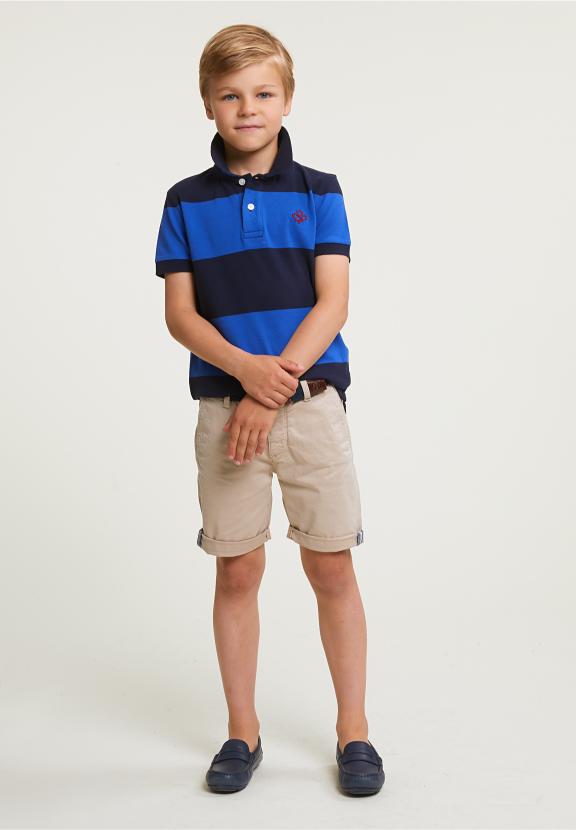 Custom Fit Striped Stretch Polo Navy/Evening Blue - Blauw