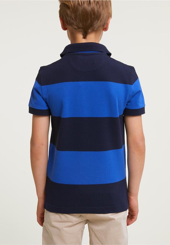 Custom Fit Striped Stretch Polo Navy/Evening Blue - Blauw