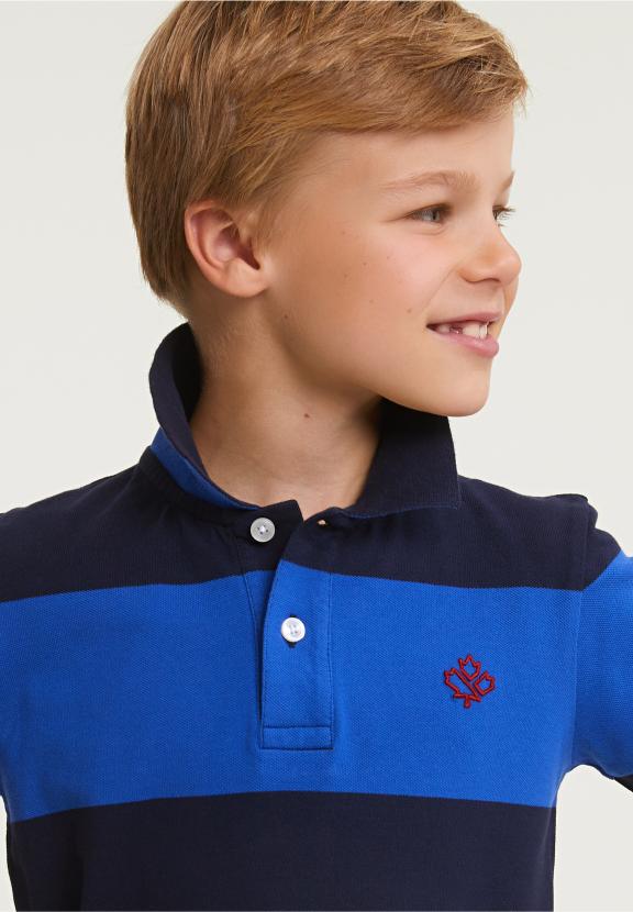 Custom Fit Striped Stretch Polo Navy/Evening Blue - Blauw
