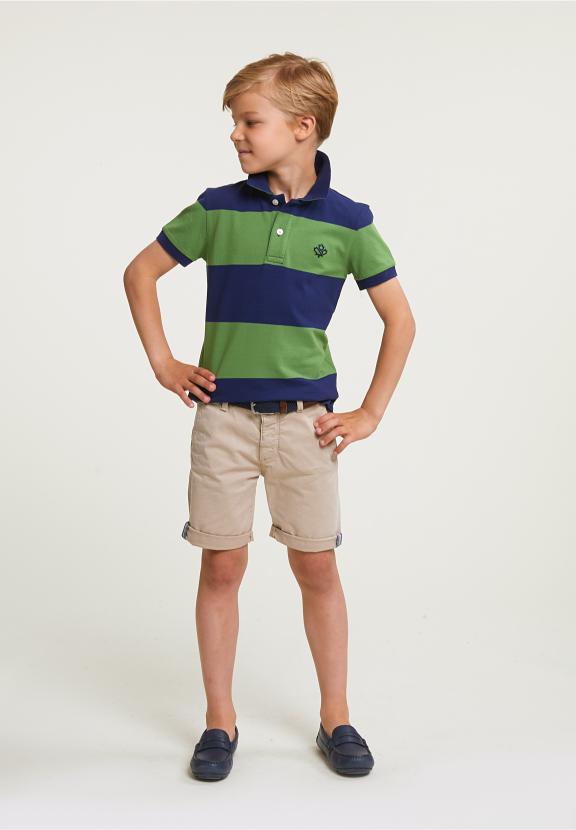 Custom Fit Striped Stretch Polo Royal Blue/Belize Green - Blauw