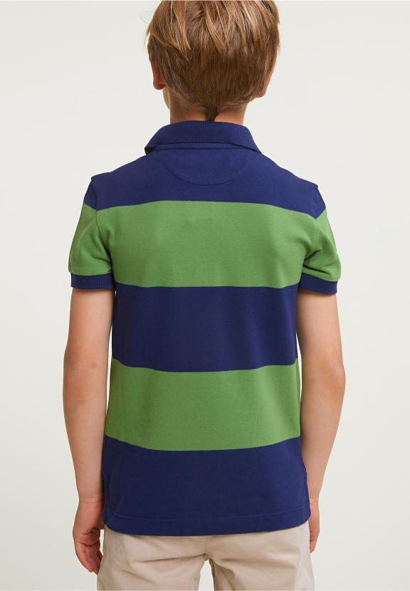 Custom Fit Striped Stretch Polo Royal Blue/Belize Green - Blauw