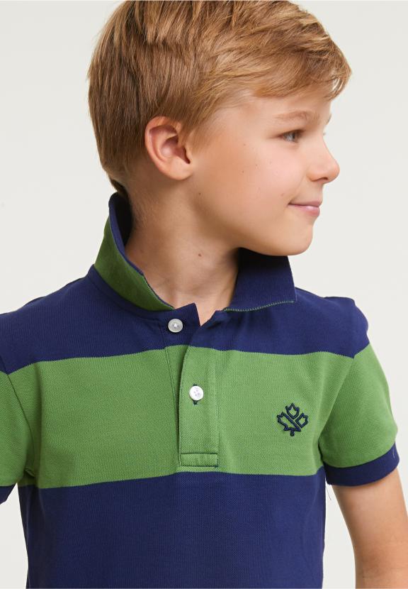 Custom Fit Striped Stretch Polo Royal Blue/Belize Green - Blauw