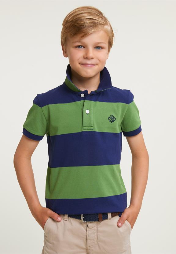 Custom Fit Striped Stretch Polo Royal Blue/Belize Green - Blauw