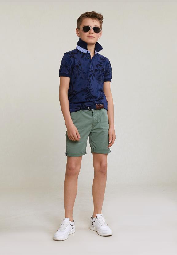 Custom Fit Cotton Floral Polo Short Sleeves Saphire Mix - Blauw
