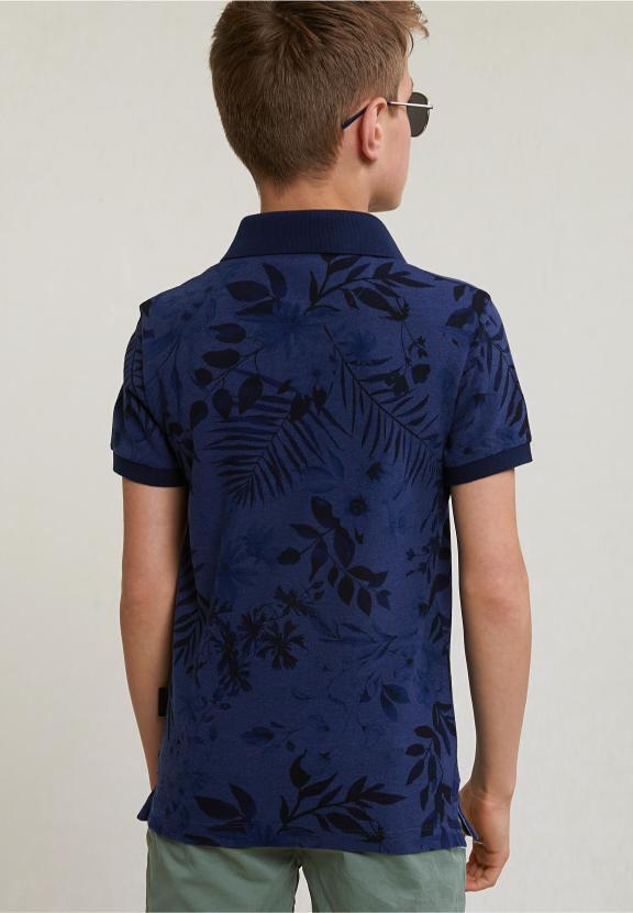 Custom Fit Cotton Floral Polo Short Sleeves Saphire Mix - Blauw